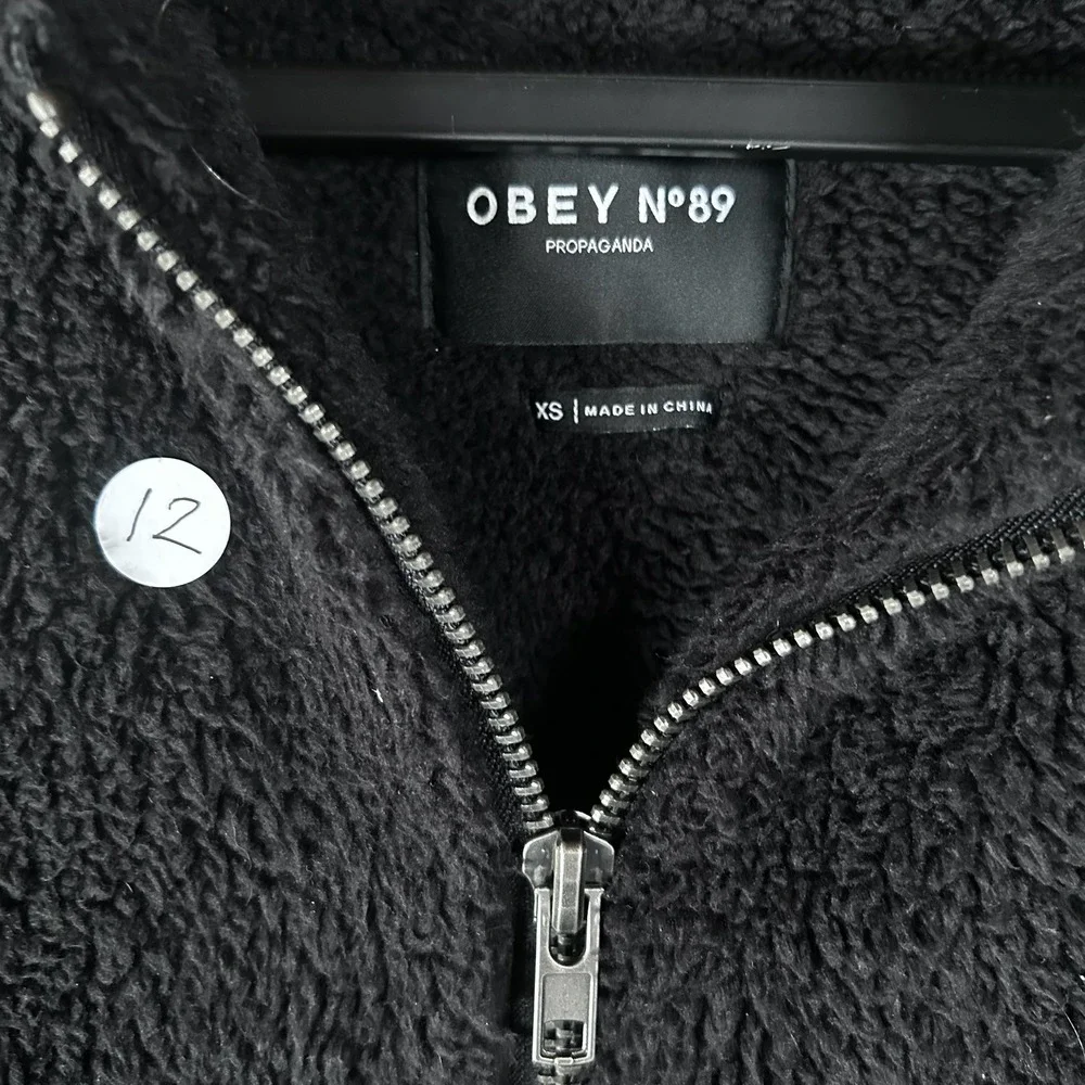 Obey N89‎ Propaganda Mens XS Black Sherpa Fleece Full Zip Hoodie Jacket